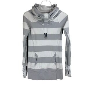 Lululemon Stay On Course Pullover White Bold Stripe Silver Spoon WOMEN 4